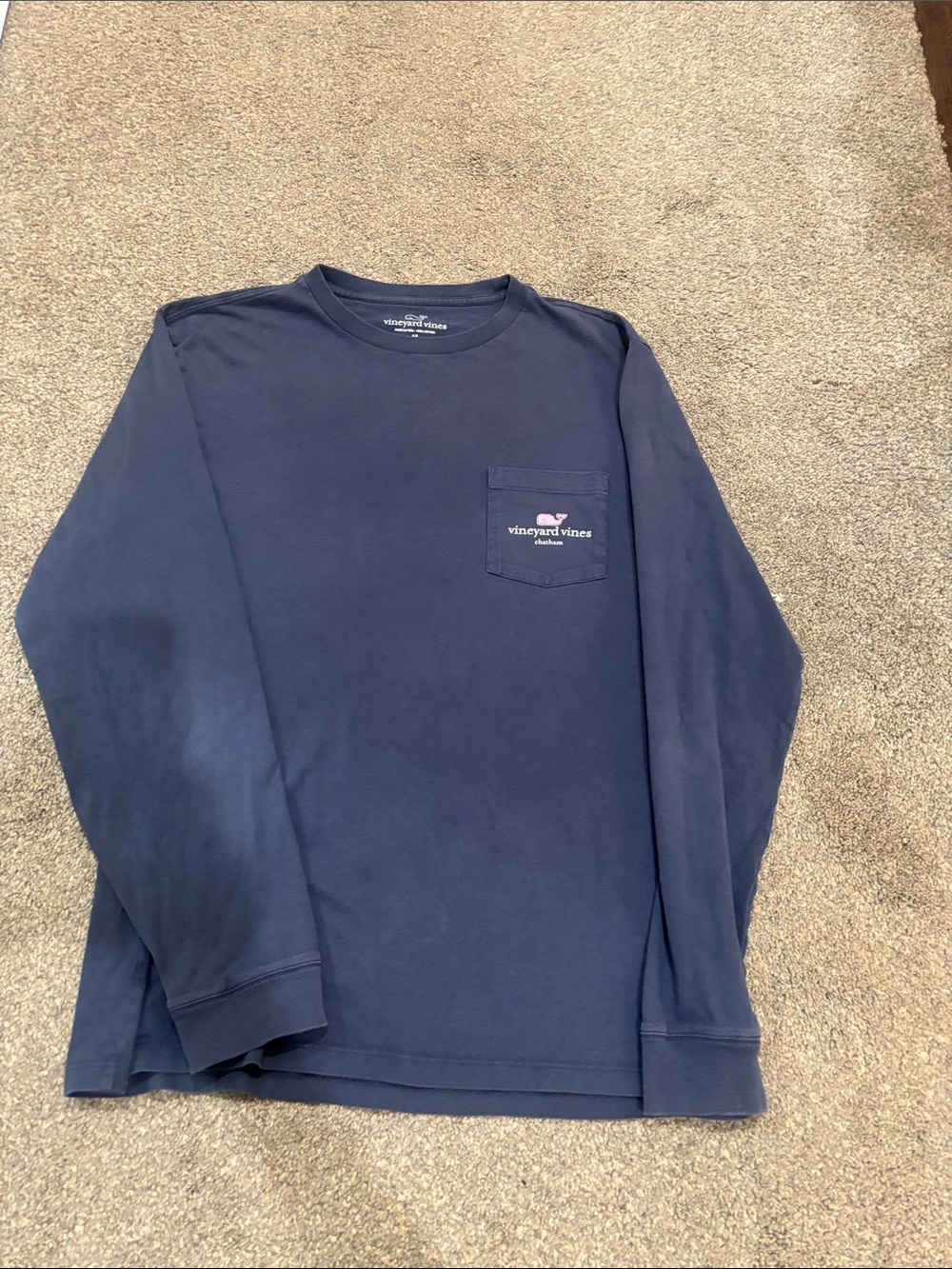Vineyard Vines Navy Long-Sleeve Pocket Tee with Whale Logo